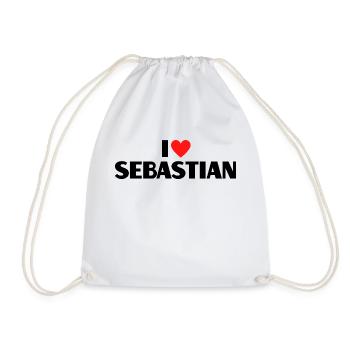 I Love Sebastian Heart Graphic Name Gift - Drawstring Bag - white - Front