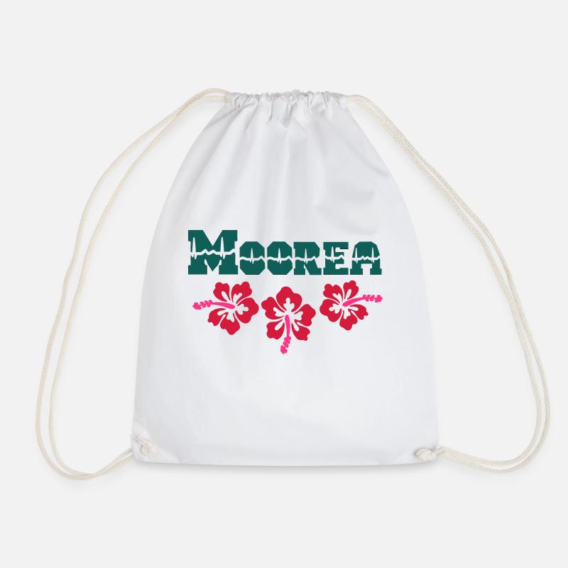 moorea hibiscus - Drawstring Bag - white