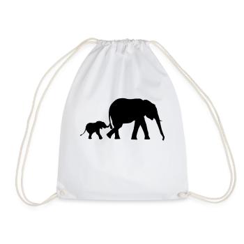 Elefant und Elefantenbaby - Turnbeutel - Weiß - Vorne