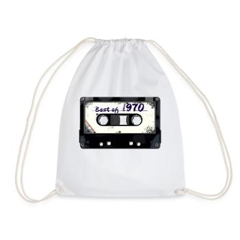 1970 vintage cassette style birthday design - Drawstring Bag - white - Front