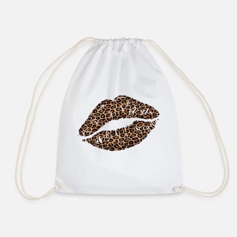 Cheetah pattern lips - Drawstring Bag - white