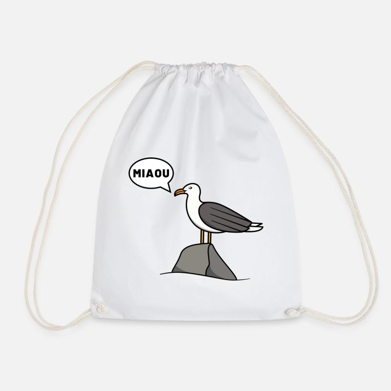 Drawing seagull meow humor - Drawstring Bag - white