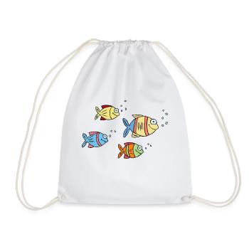colorful fish water sea graffiti children's drawing - Drawstring Bag - white - Front