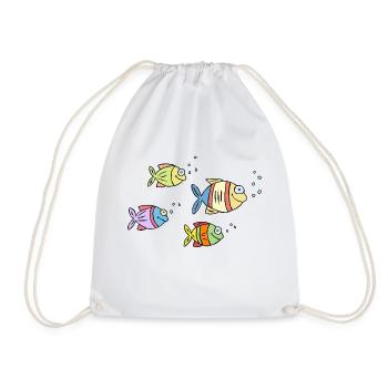 colorful fish water sea graffiti children's drawing - Drawstring Bag - white - Front
