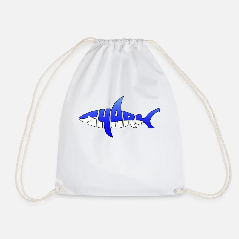Shark, white and blue shark best illustration - Drawstring Bag - white