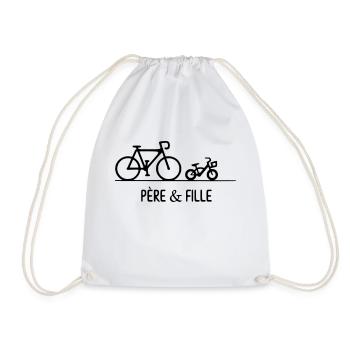 Papa cycliste, vélo avec sa fille - Sac de sport léger - blanc - Devant