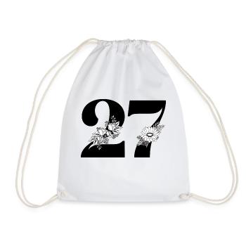 Number 27 Black Floral -27th Floral Anniversary - Drawstring Bag - white - Front