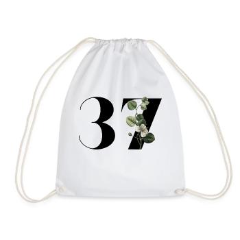 Number 37 Floral Green - 37th Floral Birthday - Drawstring Bag - white - Front