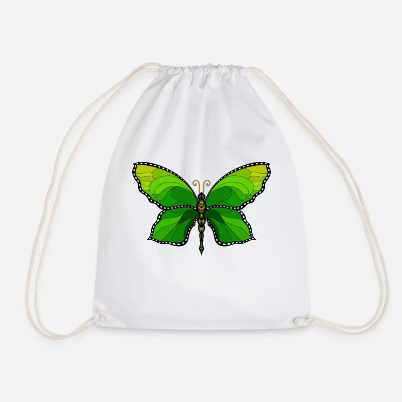 Green Butterfly - Drawstring Bag - white