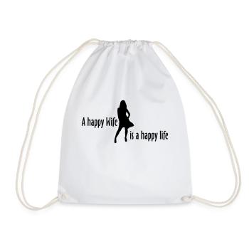 Happy Wife - Happy Life - Drawstring Bag - white - Front