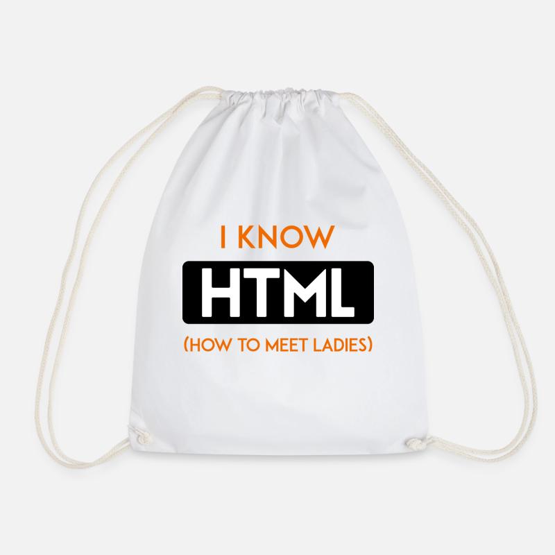 HTML web developer developer CSS programmer - Drawstring Bag - white