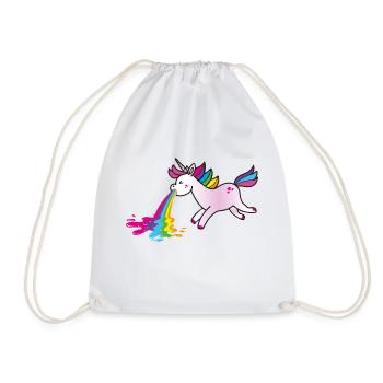 puking unicorn rainbow - Drawstring Bag - white - Front