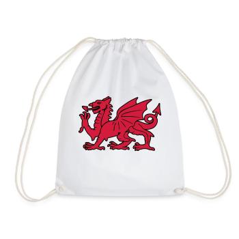 welsh red dragon wales cymru - Drawstring Bag - white - Front