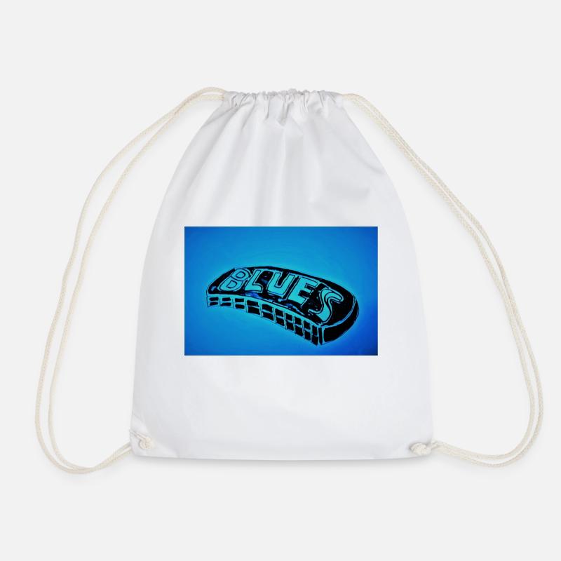 Blues harmonica horizontal - Drawstring Bag - white