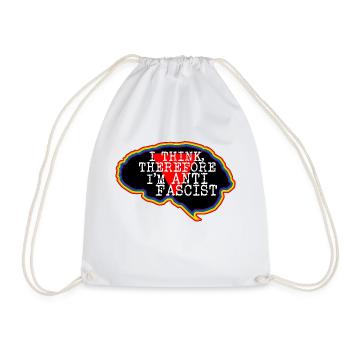 Brain. I think, therefore I'm an Anti-Fascist - Drawstring Bag - white - Front
