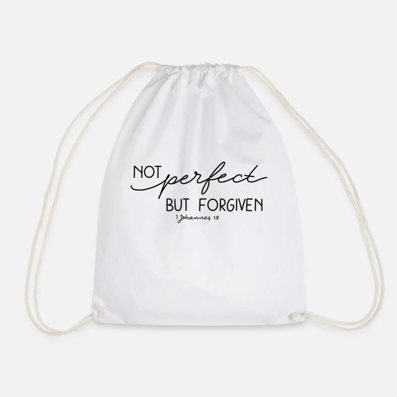 not perfect but forgiven 1 John 1:9 - Drawstring Bag - white