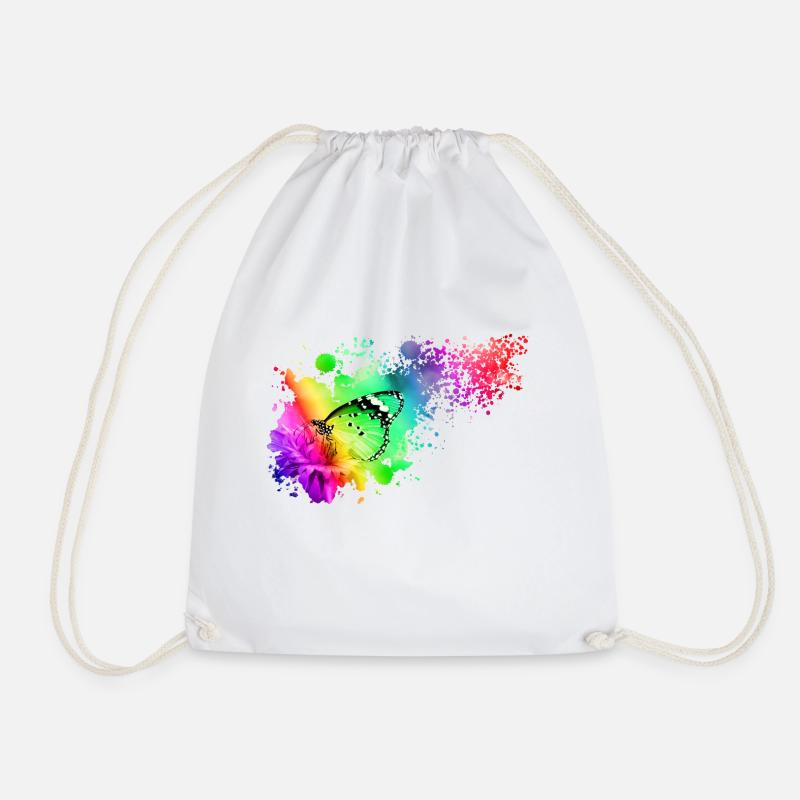 Colorful Butterfly - Drawstring Bag - white