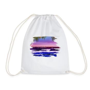 sunset over the sea under palm trees - Drawstring Bag - white - Front