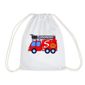 Fire engine 5th birthday children - Drawstring Bag - white - Front