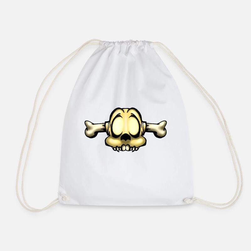 Skull. Skull with bone through head. - Drawstring Bag - white
