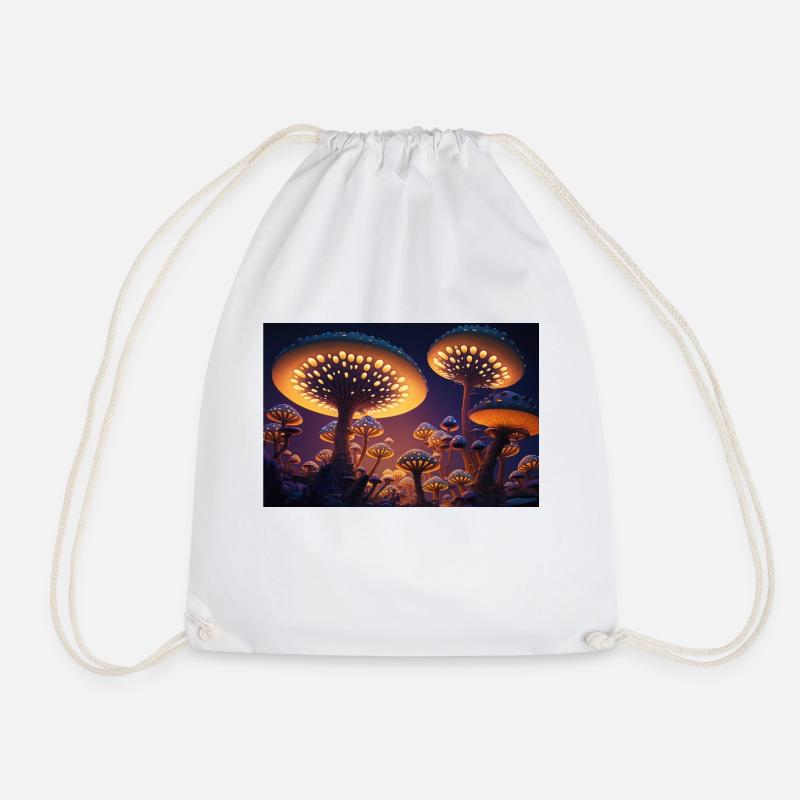 Mushroom city - Drawstring Bag - white