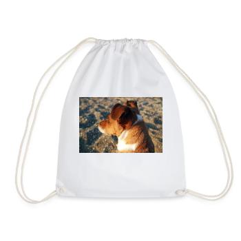 Profile of a dog on the beach looking out to sea - Drawstring Bag - white - Front