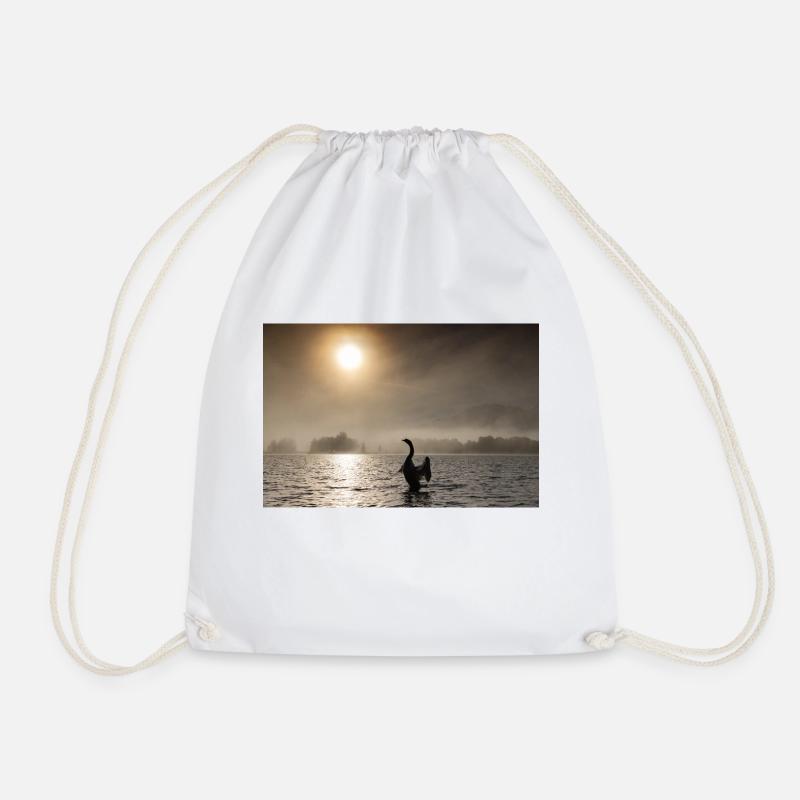 Swan backlit - Drawstring Bag - white