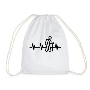 Mushroom Picker Heartbeat, Mushroom Picking Heart Line - Drawstring Bag - white - Front