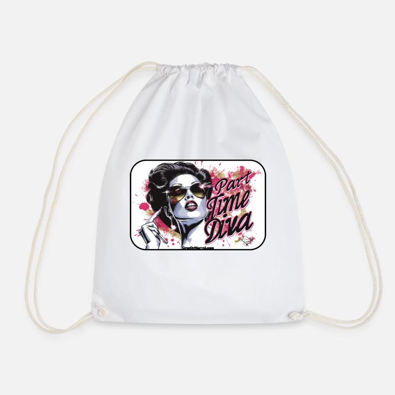 003-PartTimeDiva - Drawstring Bag - white