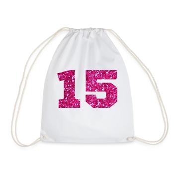 Numéro 15 paillettes rose - 15e anniversaire - Sac de sport léger - blanc - Devant