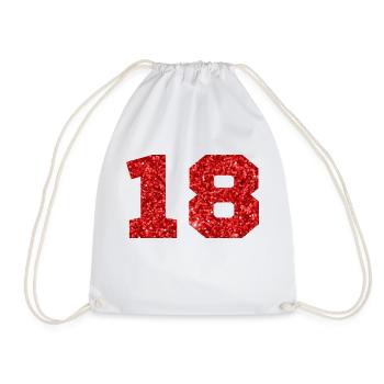 Number 18 Red Glitter - 18th Birthday - Drawstring Bag - white - Front