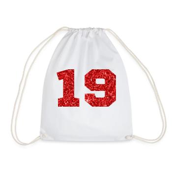 Number 19 Red Glitter - 19th Anniversary - Drawstring Bag - white - Front