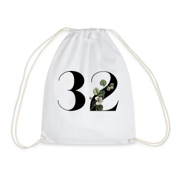 Number 32 Floral Green - 32nd Floral Birthday - Drawstring Bag - white - Front