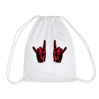 Two Heavy Metal Hard Rock Horns Finger Hand Gesture - Drawstring Bag - white - Front
