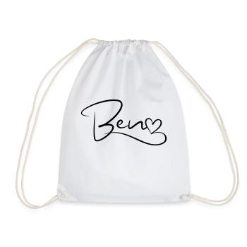 Ben Last Name First Name Heart Decor - Drawstring Bag - white - Front