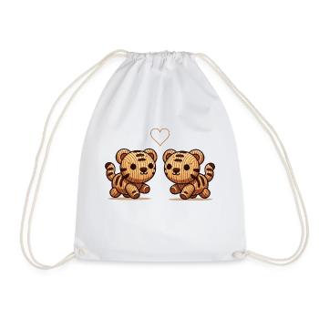 Wooden Tiger Couple Love - Drawstring Bag - white - Front