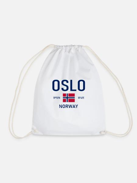Oslo - Norwegen - Koordinaten - Flagge - Turnbeutel - Weiß