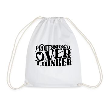 Professional Overthinker Witty Typography Humor - Drawstring Bag - white - Front
