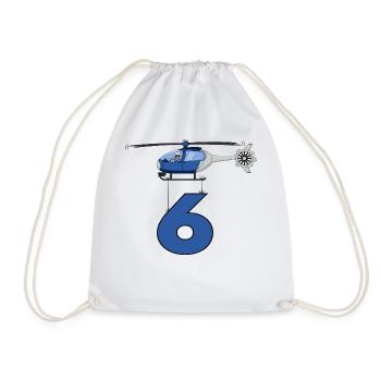 Helicopter 6th birthday - Drawstring Bag - white - Front