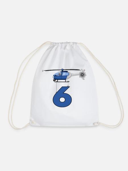 Hubschrauber 6. Geburtstag - Turnbeutel - Weiß