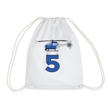 Helicopter 5th birthday - Drawstring Bag - white - Front