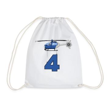 Helicopter 4th birthday - Drawstring Bag - white - Front
