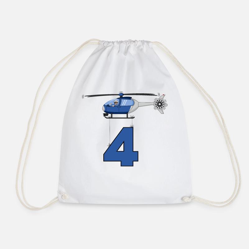 Helicopter 4th birthday - Drawstring Bag - white