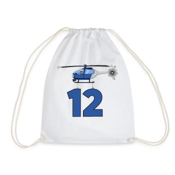 Helicopter 12th birthday - Drawstring Bag - white - Front