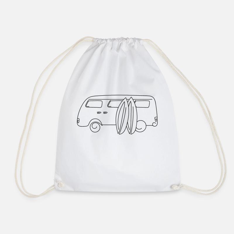 Retro van with surfboards - Drawstring Bag - white