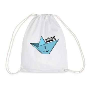 Paper ship with anchor sea vacation saying Rügen - Drawstring Bag - white - Front
