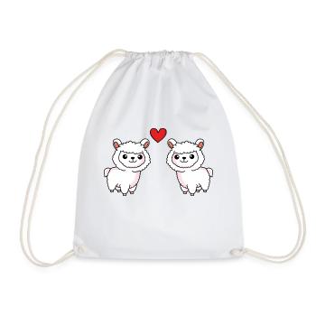 Alpaca Comic Couple Love - Drawstring Bag - white - Front