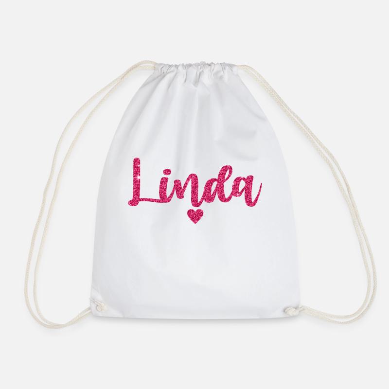Linda Heart Pink - Drawstring Bag - white
