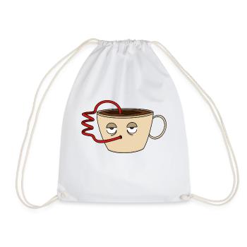 Tired cup of coffee funny cartoon - Drawstring Bag - white - Front