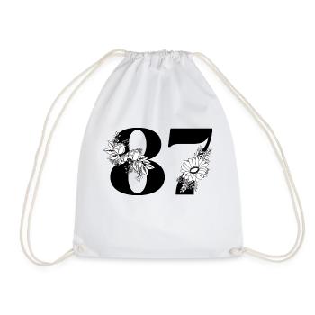 Numéro 87 floral noir - 87e anniversaire floral - Sac de sport léger - blanc - Devant